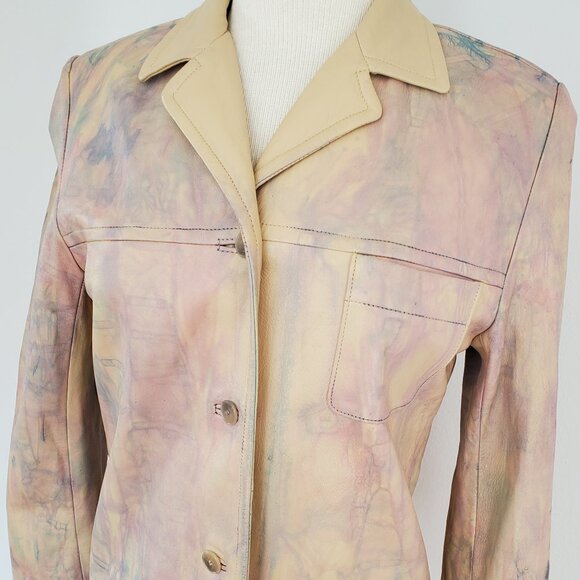 Escada 34 leather jacket tan pink beige blue purple white gray 4 6 small medium - Picture 7 of 10